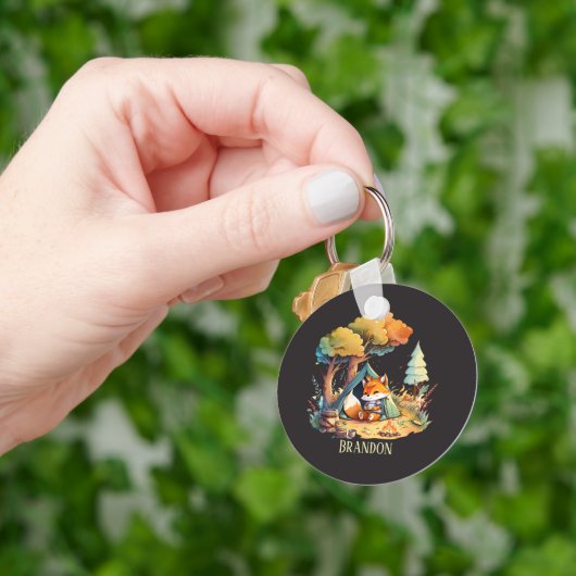 Porte-clés mignon camping fox amoureux ajouter nom (main)