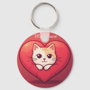 Porte-clés Mignon Chat Blanc avec Design de Kawaii Kitty Love