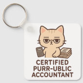 Porte-clés Mignon Chat Kawaii Expert-Comptable Certifié Drôle (Recto)