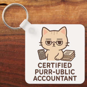 Porte-clés Mignon Chat Kawaii Expert-Comptable Certifié Drôle