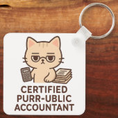 Porte-clés Mignon Chat Kawaii Expert-Comptable Certifié Drôle (Verso)