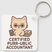Porte-clés Mignon Chat Kawaii Expert-Comptable Certifié Drôle (Dos)