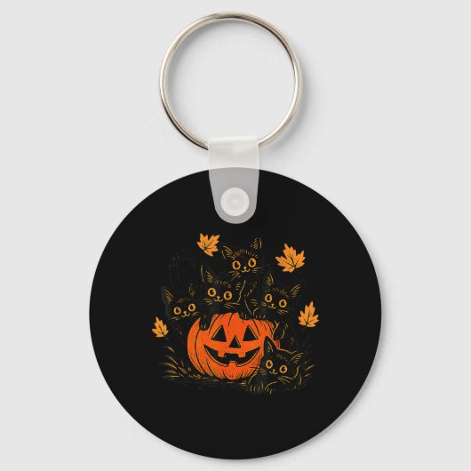 Porte-clés Mignon Chat Noir Citrouille Jack O Lantern Kitty D (Recto)