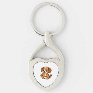 Porte-clés Mignon chien beagle pizza amateurs de pizza dessin