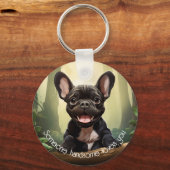 Porte-clés 😍Mignon chiot Frenchie dans une forêt (Recto)