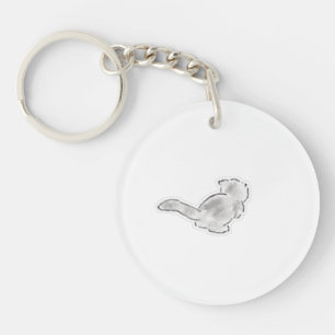 Porte-clés Mignon derrière de chat blanc, vue de dos, illustr