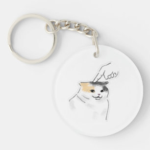 Porte-clés Mignon Dessin de Chat Écrasé par un Doigt Drôle
