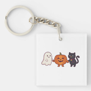 Porte-clés Mignon Fantôme Chat Noir & Citrouille Halloween