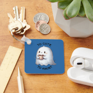 Porte-clés Mignon fantôme Kawaii tenant du café Aquarelle