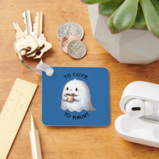 Porte-clés Mignon fantôme Kawaii tenant du café Aquarelle 
