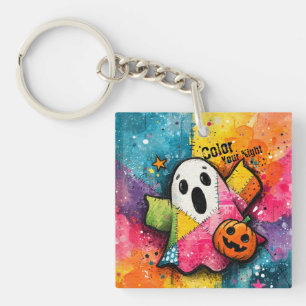 Porte-clés Mignon fantôme patchwork Art éclaboussé coloré
