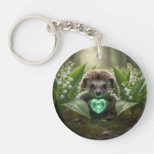 Porte-clés Mignon hérisson de mai avec cœur d'émeraude