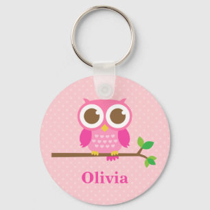 Porte-clés Mignon Hibou Rose sur une Branche pour Filles