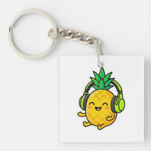 Porte-clés Mignon Kawaii Ananas Portant des Écouteurs Été