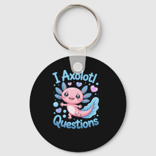 Porte-clés Mignon Kawaii Axolotl Questions Bleu Et Rose