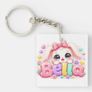 Porte-clés Mignon Kawaii Bella Bunny Nom Pastel Floral Bu