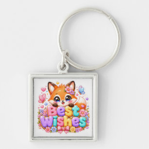Porte-clés Mignon Kawaii Meilleurs Vœux Renard Nom Pastel Ros