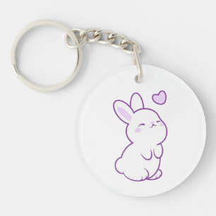 Porte-clés Mignon Kawaii Pastel Violet Lapin Coeur Acrylique