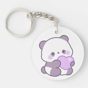 Porte-clés Mignon Kawaii Pastel Violet Panda Cœur Acrylique
