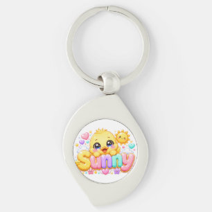 Porte-clés Mignon Kawaii Poulet Ensoleillé Nom Pastel Rose Ét