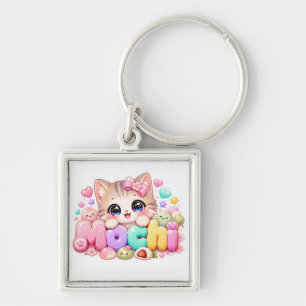 Porte-clés Mignon Mochi Chat Nom Pastel Rose Étincelant K