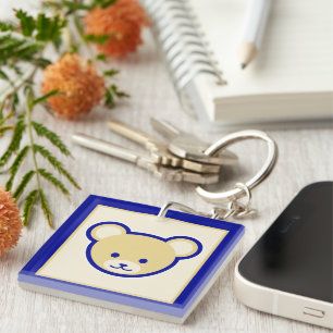 Porte-clés Mignon Ours en Peluche Bleu Beige Brun Drôle Dessi