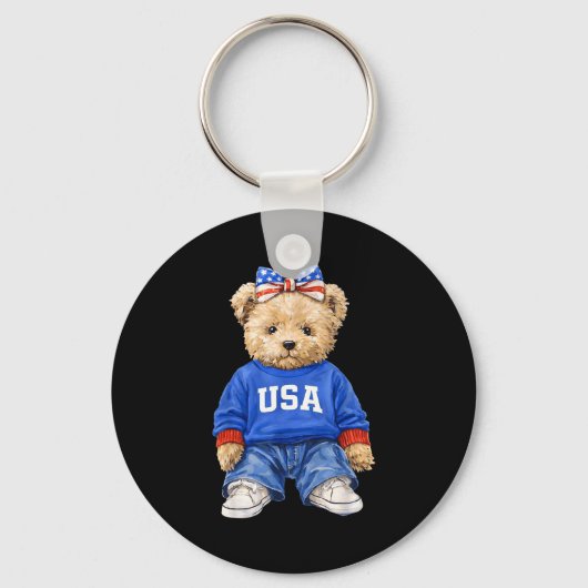 Porte-clés Mignon ours patriotique États-Unis 4 juillet améri (Recto)
