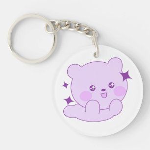Porte-clés Mignon Ourson Pastel Violet Étoilé en Acrylique