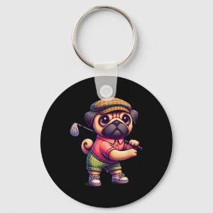 Porte-clés Mignon Pug Jouant au Golf Golfeur Sport Hommes Fem