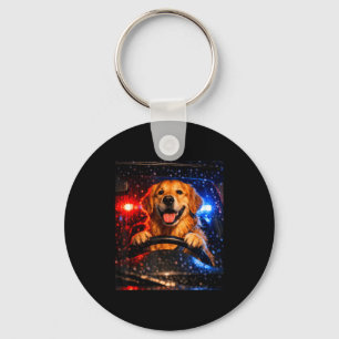 Porte-clés Mignon retriever doré conduisant une voiture blagu