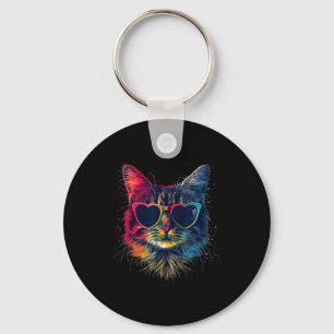 Porte-clés Mignon Saint-Valentin Chat Cœur Lunettes Femmes Ad