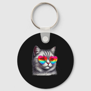 Porte-clés Mignon Saint-Valentin Gris Chat Cœur Lunettes Femm