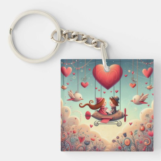 Porte-clés Mignonne bémol Saint Valentin hydravion (Devant)