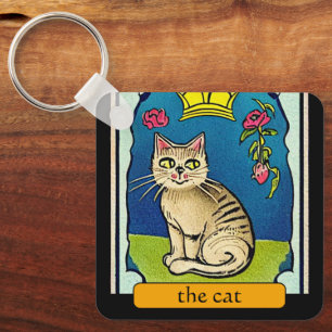 Porte-clés Mignonne Carte Tarot Chat Fortune Teller Amusant F