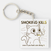 Porte-clés Mignonne Chat - Fumer tue Drôle Conception Anti-Fu (Devant)