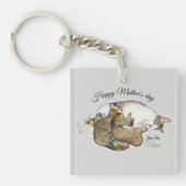 Porte-clés Mignonne chatte maman allaitant ses petits chatons (Devant)