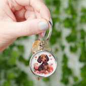 Porte-clés Mignonne chiot Dachshund avec le coeur (main)