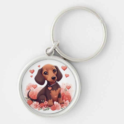 Porte-clés Mignonne chiot Dachshund avec le coeur (Devant)