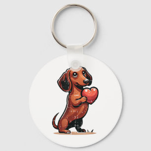 Porte-clés Mignonne Dachshund Valentines Jour Coeur Amoureux