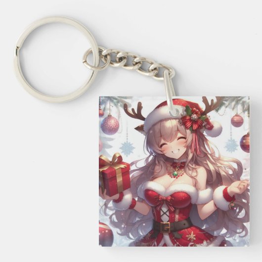 Porte-clés mignonne fille de Noël anime (Devant)