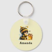 Porte-clés Mignonne fille en costume d'abeille avec miel (Recto)