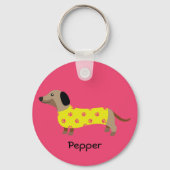 Porte-clés Mignonne Jaune et Rose Dachshund Nom du chien Drôl (Recto)