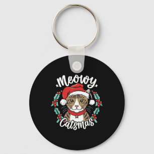 Porte-clés Mignonne Kitten Noël Chapeau de Noël Meowy Catmas