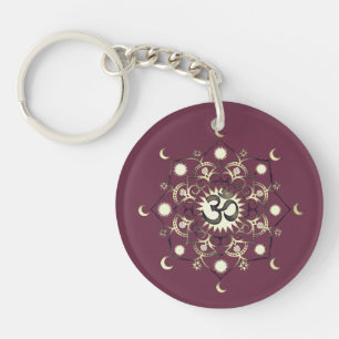 Porte-clés Mignonne Lune Fleur Mandala Om Citation Or Purple