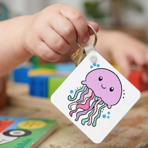 Porte-clés Mignonne méduse bébé Kawaii souriante avec des bul