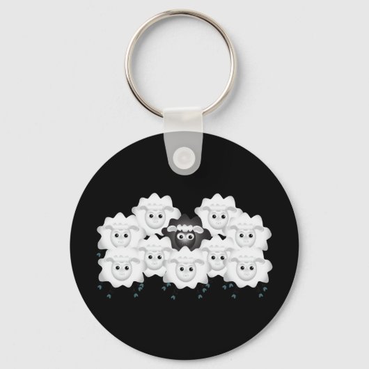 Porte-clés Mignonne mouton noir de la famille (Recto)