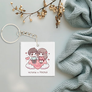 Porte-clés Mignonne Personnalisée Chibi Style Be Mine Couple