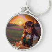 Porte-clés Mignonne Sad Anime Style Femme dans le pré au couc (Devant)