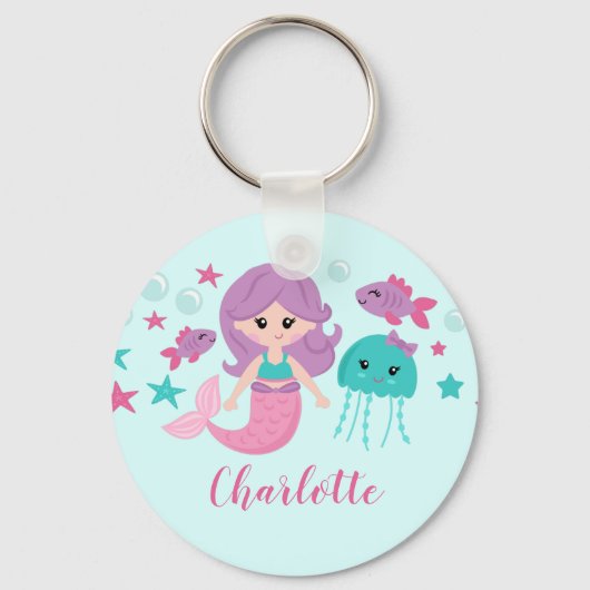 Porte-clés Mignonne sirène fille personnalisée (Recto)