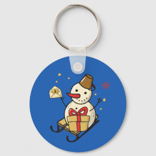 Porte-clés Mignonne Snowman Sur Un Motoneige